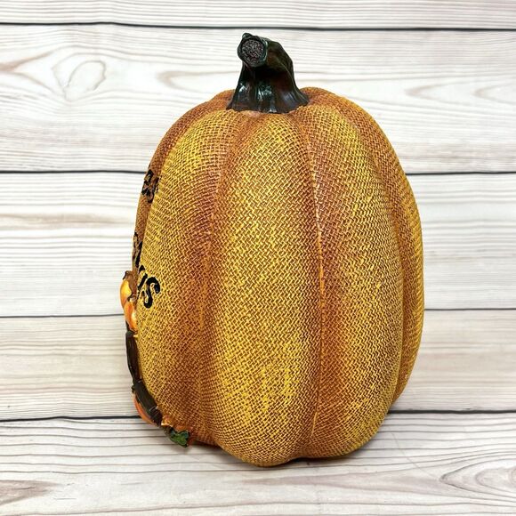 Harvest Blessings Pumpkin Thanksgiving Fall Autumn Decor 9.5” Resin Centerpiece - Picture 4 of 8